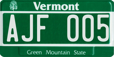 VT license plate AJF005