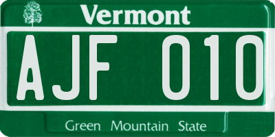 VT license plate AJF010