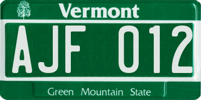VT license plate AJF012