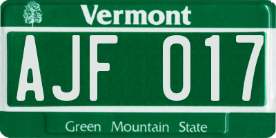 VT license plate AJF017