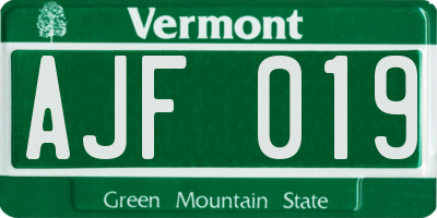 VT license plate AJF019