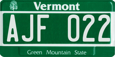 VT license plate AJF022
