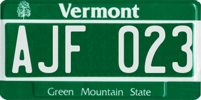 VT license plate AJF023