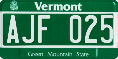 VT license plate AJF025