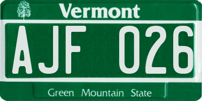 VT license plate AJF026