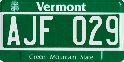 VT license plate AJF029