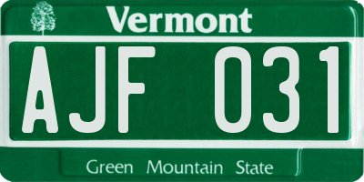 VT license plate AJF031