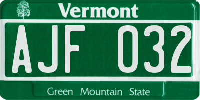 VT license plate AJF032