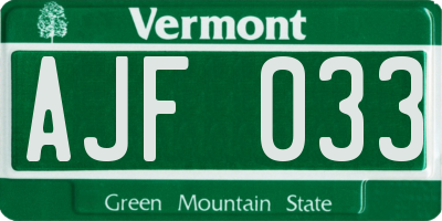 VT license plate AJF033