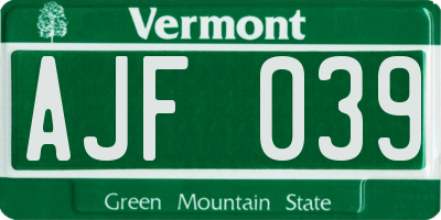 VT license plate AJF039