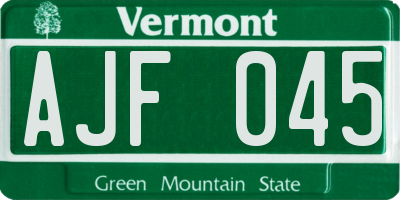 VT license plate AJF045