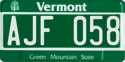 VT license plate AJF058