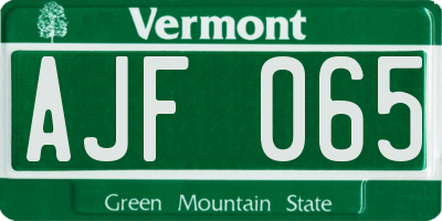 VT license plate AJF065
