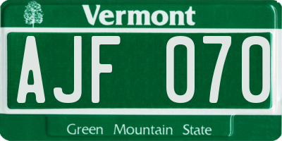VT license plate AJF070