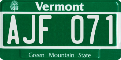 VT license plate AJF071