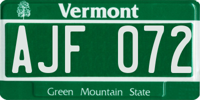 VT license plate AJF072