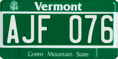 VT license plate AJF076