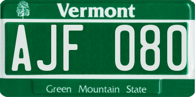 VT license plate AJF080