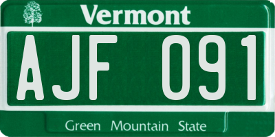 VT license plate AJF091