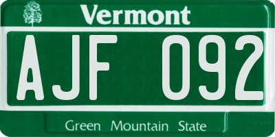VT license plate AJF092