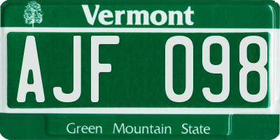 VT license plate AJF098