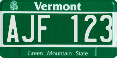 VT license plate AJF123