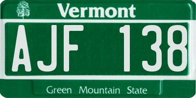 VT license plate AJF138