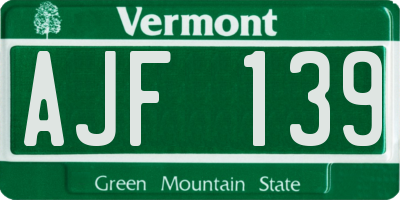 VT license plate AJF139
