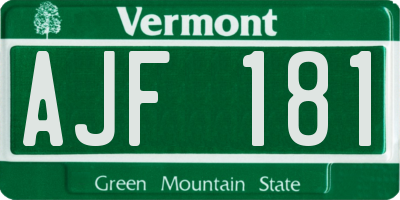 VT license plate AJF181