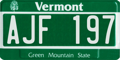 VT license plate AJF197