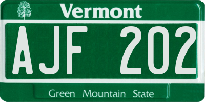 VT license plate AJF202
