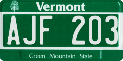VT license plate AJF203