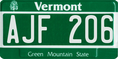VT license plate AJF206