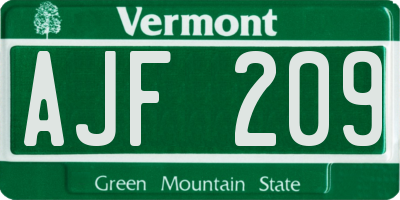 VT license plate AJF209