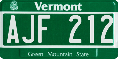 VT license plate AJF212