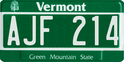 VT license plate AJF214
