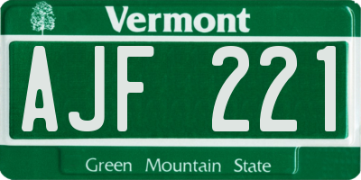 VT license plate AJF221