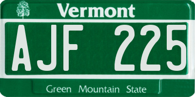 VT license plate AJF225