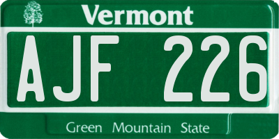 VT license plate AJF226
