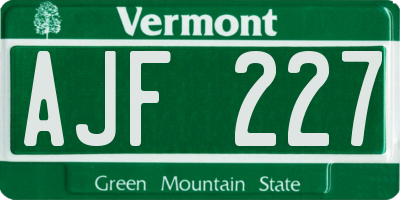 VT license plate AJF227