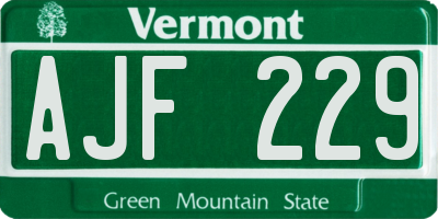 VT license plate AJF229