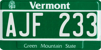 VT license plate AJF233