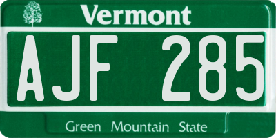 VT license plate AJF285