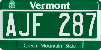 VT license plate AJF287