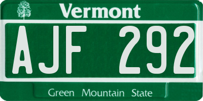 VT license plate AJF292
