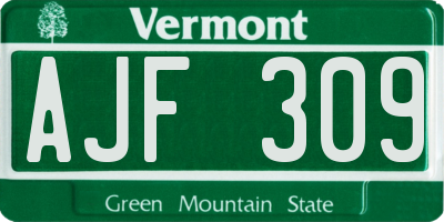 VT license plate AJF309