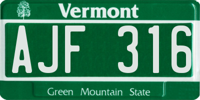 VT license plate AJF316