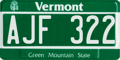 VT license plate AJF322