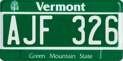 VT license plate AJF326