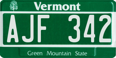 VT license plate AJF342